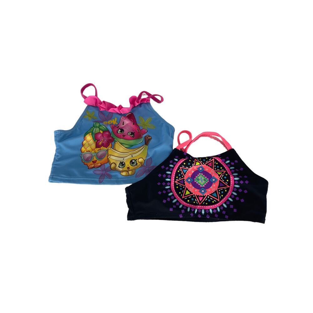 Wonder Nation Shopkins Girls Bundle Lot of 2 Swim Bathing Suit Tops Small 5/6-6X